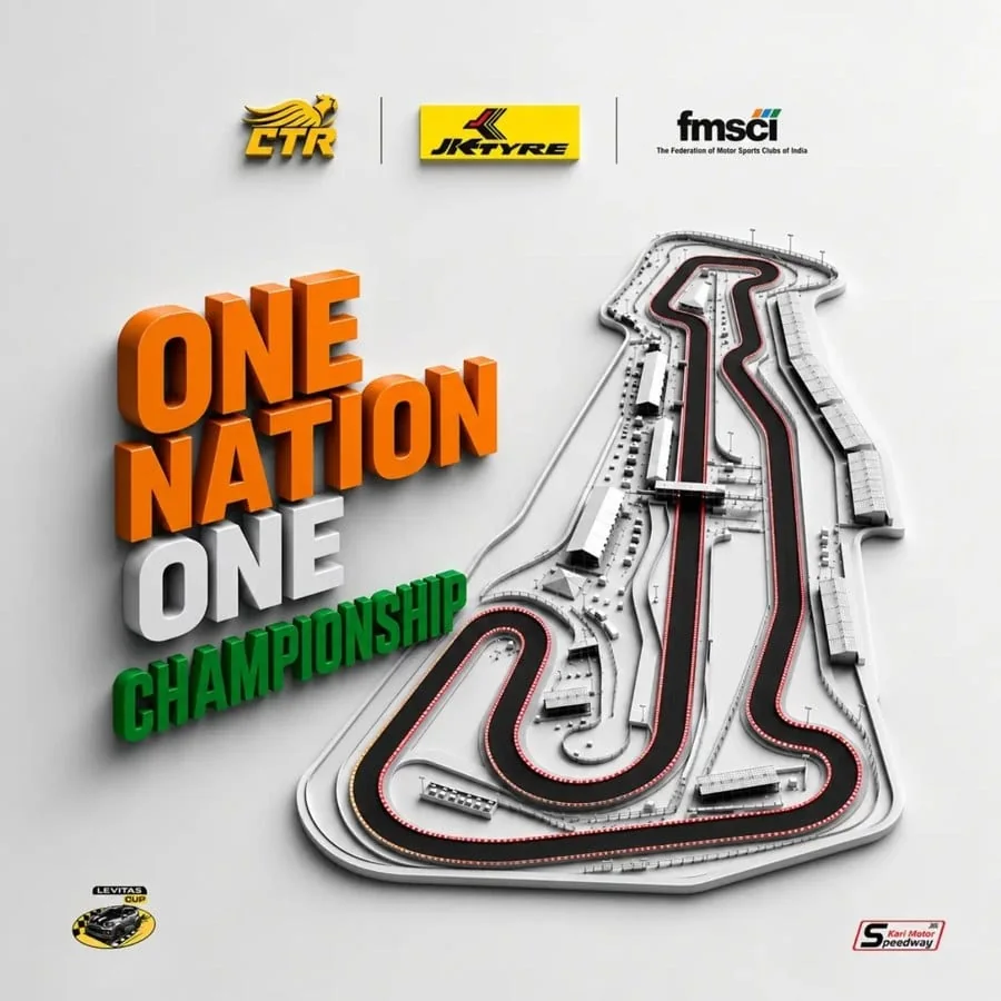 One Nation, One Championship — 3D render of the Kari Motor Speedway circuit, presented by CTR, JK Tyre and FMSCI.